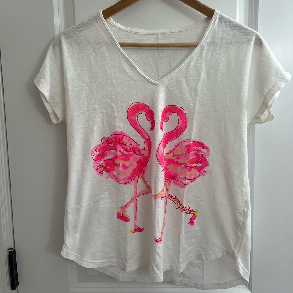 Lilly Pulitzer Flamingo Heart V Neck Top (XS)